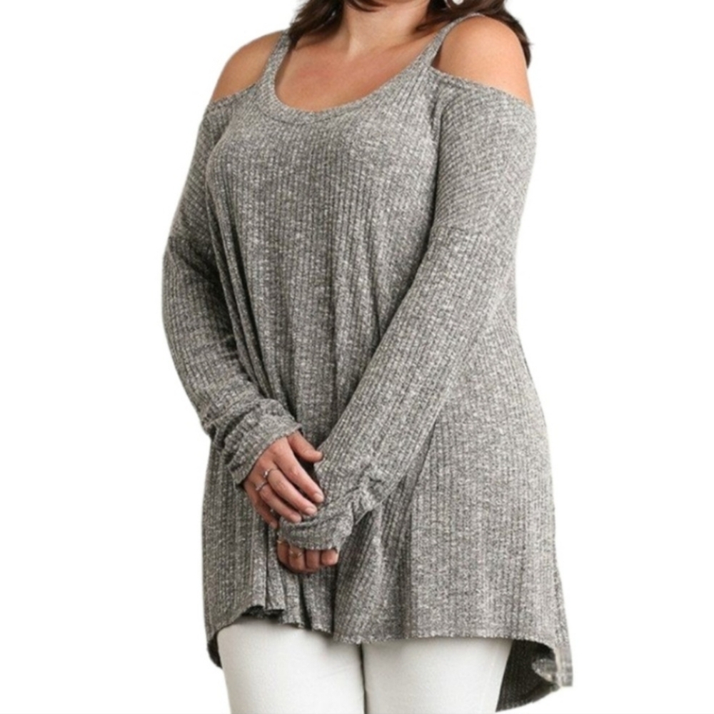 Umgee top large cold shoulder top large ribbed top large flowy top large gray
